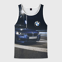 Майка-безрукавка мужская BMW на ночной трассе, цвет: 3D-белый