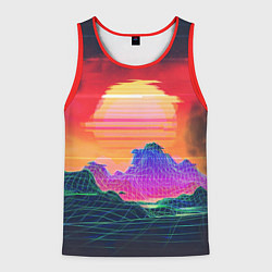 Майка-безрукавка мужская Синтвейв неоновые горы на закате, цвет: 3D-красный