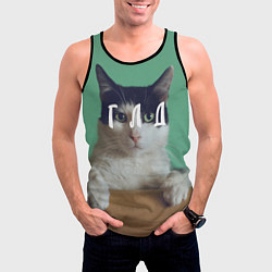 Майка-безрукавка мужская Мем с котом - голод, цвет: 3D-черный — фото 2