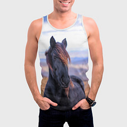 Майка-безрукавка мужская Черный конь, цвет: 3D-белый — фото 2
