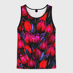 Майка-безрукавка мужская Тюльпаны - поле красных цветов, цвет: 3D-черный