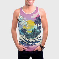 Майка-безрукавка мужская Штормовые океанские волны и пальмы, цвет: 3D-белый — фото 2
