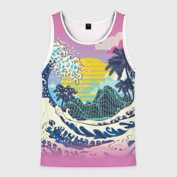 Майка-безрукавка мужская Штормовые океанские волны и пальмы, цвет: 3D-белый