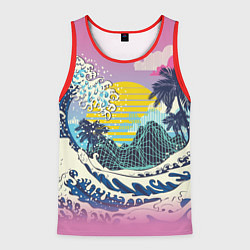 Майка-безрукавка мужская Штормовые океанские волны и пальмы, цвет: 3D-красный
