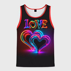 Майка-безрукавка мужская Love - неоновые сердца, цвет: 3D-красный