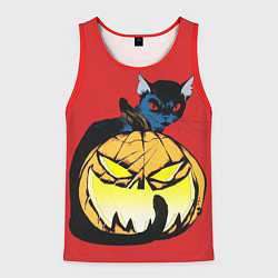 Майка-безрукавка мужская Halloween - тыква и кот, цвет: 3D-красный