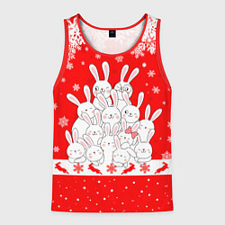 Майка-безрукавка мужская Новогодняя елка в виде кроликов, цвет: 3D-красный