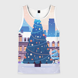 Майка-безрукавка мужская Новогодняя елочка, цвет: 3D-белый