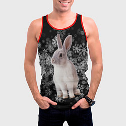 Майка-безрукавка мужская Кролик и пушистые снежинки, цвет: 3D-красный — фото 2