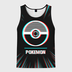 Майка-безрукавка мужская Символ Pokemon в стиле glitch на темном фоне, цвет: 3D-черный