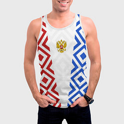 Майка-безрукавка мужская Russia sport ромбы и герб, цвет: 3D-белый — фото 2