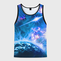 Майка-безрукавка мужская Космос - планета и яркая звезда, цвет: 3D-черный