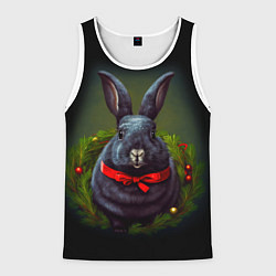 Майка-безрукавка мужская Черный водяной кролик с ленточкой, цвет: 3D-белый