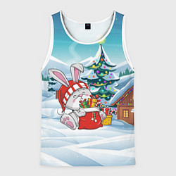 Майка-безрукавка мужская Зайка - Новый год 2023, цвет: 3D-белый