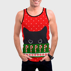 Майка-безрукавка мужская Котик: новогодний свитер, цвет: 3D-черный — фото 2