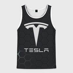Майка-безрукавка мужская Tesla логотип - матовое стекло, цвет: 3D-белый
