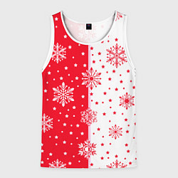 Майка-безрукавка мужская Рождественские снежинки на красно-белом фоне, цвет: 3D-белый