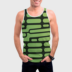 Майка-безрукавка мужская Зелёный прямоугольный паттерн на чёрном фоне, цвет: 3D-белый — фото 2