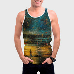 Майка-безрукавка мужская Синие и жёлтые огни и царапины, цвет: 3D-белый — фото 2