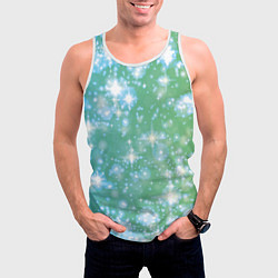 Майка-безрукавка мужская Сияющие серебряные блестки на зелено-голубом фоне, цвет: 3D-белый — фото 2