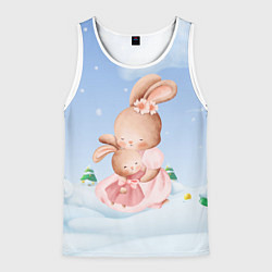 Майка-безрукавка мужская Мама зайка обнимает зайчонка, цвет: 3D-белый