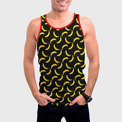 Майка-безрукавка мужская Бананы паттерн на чёрном фоне, цвет: 3D-красный — фото 2