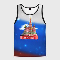 Майка-безрукавка мужская Москва на фоне флага России, цвет: 3D-черный