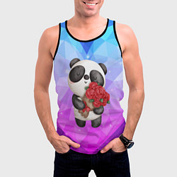 Майка-безрукавка мужская Панда с букетом цветов, цвет: 3D-черный — фото 2