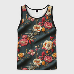 Майка-безрукавка мужская Эффект вышивки разные цветы, цвет: 3D-черный