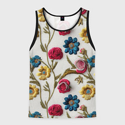 Майка-безрукавка мужская Эффект вышивка летний узор, цвет: 3D-черный