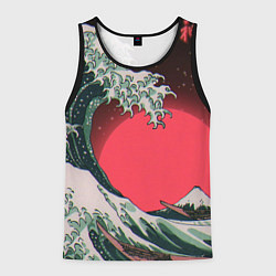 Майка-безрукавка мужская Японская волна в красном цвете, цвет: 3D-черный