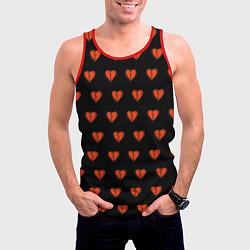 Майка-безрукавка мужская Разбитые сердца на черном фоне, цвет: 3D-красный — фото 2