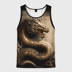 Майка-безрукавка мужская Китайский дракон с открытой пастью, цвет: 3D-черный