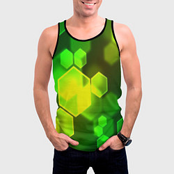 Майка-безрукавка мужская Зелёные соты абстракция, цвет: 3D-черный — фото 2
