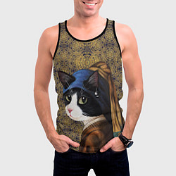 Майка-безрукавка мужская Кошечка с жемчужной сережкой Ян Вермеер пародия, цвет: 3D-черный — фото 2
