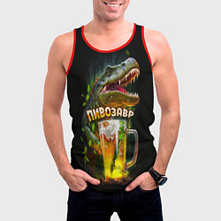 Майка-безрукавка мужская Пивозавр в лесу, цвет: 3D-красный — фото 2