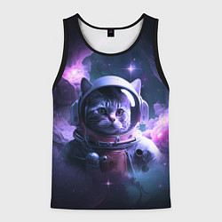 Майка-безрукавка мужская Котик космонавт, цвет: 3D-черный