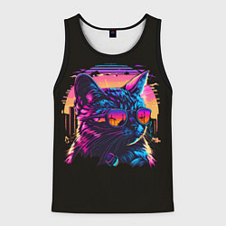Майка-безрукавка мужская Кот в неоновом закате, цвет: 3D-черный