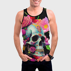 Майка-безрукавка мужская Skull on a background of flowers - irezumi, цвет: 3D-черный — фото 2