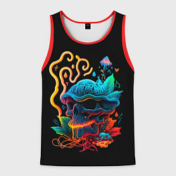 Майка-безрукавка мужская Neon mushroom-skull, цвет: 3D-красный