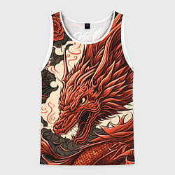 Майка-безрукавка мужская Японский краcный дракон, цвет: 3D-белый