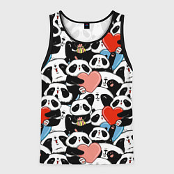 Майка-безрукавка мужская Панды с сердечками, цвет: 3D-черный