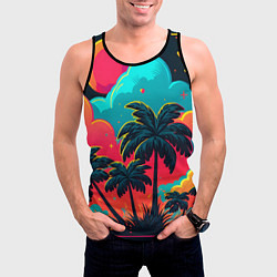 Майка-безрукавка мужская Неоновые пальмы на закате, цвет: 3D-черный — фото 2