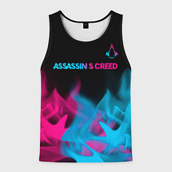 Майка-безрукавка мужская Assassins Creed - neon gradient: символ сверху, цвет: 3D-черный