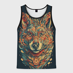Майка-безрукавка мужская Красивый волк в узорах, цвет: 3D-черный