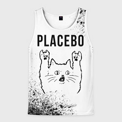 Майка-безрукавка мужская Placebo рок кот на светлом фоне, цвет: 3D-белый