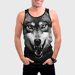 Майка-безрукавка мужская Агрессивный атакующий волк, цвет: 3D-черный — фото 2