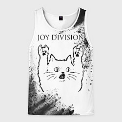 Майка-безрукавка мужская Joy Division рок кот на светлом фоне, цвет: 3D-белый