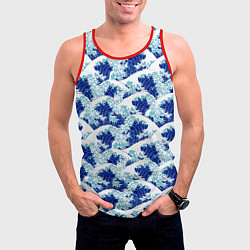 Майка-безрукавка мужская Японские синие волны, цвет: 3D-красный — фото 2