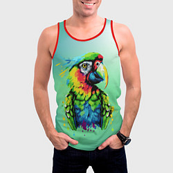 Майка-безрукавка мужская Разноцветный попугай, цвет: 3D-красный — фото 2
